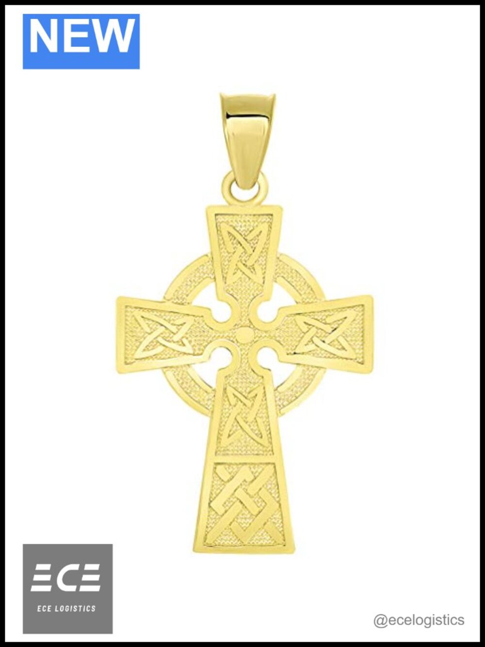 Solid 14k Yellow Gold Trinity Knot Celtic Cross Pendant Handmade USA